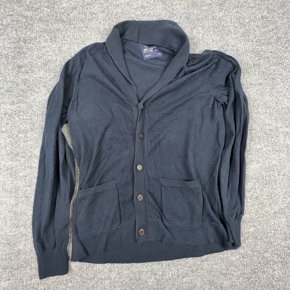 American Eagle Mens Navy Blue Shawl Collar Cardigan Sweater L Athletic Fit